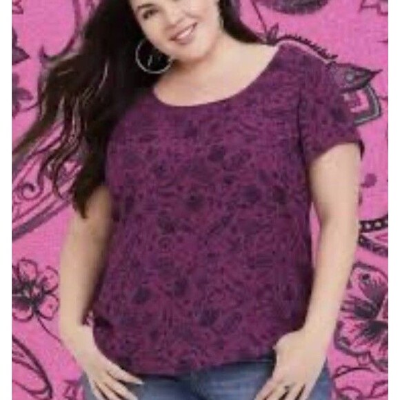 Torrid Pasiley Print Cage Back Purple And Black Blouse Size 2XL - Picture 2 of 9